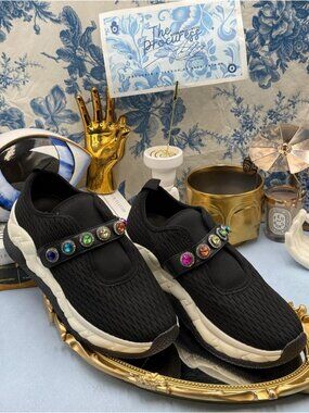 🆕 KURT GEIGER LONDON 🧿 NWOB Knit Rainbow Jewel Sneakers, Black - Sz EU40 US9